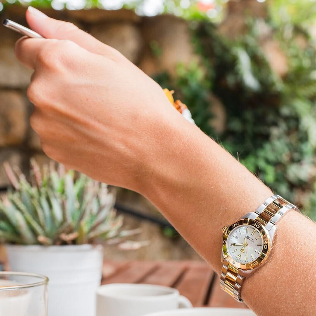  Shop Authentic Tag Heuer Aquaracer Diamonds Mother of Pearl Dial Two Tone Steel Strap Watch for Women - WBD1421.BB0321 - Luxxuri