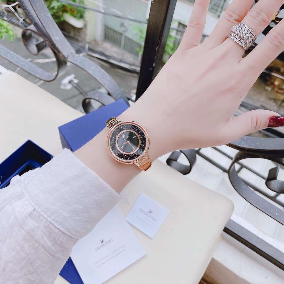  Shop Authentic Swarovski Crystalline Pure Black Dial Rose Gold Steel Strap Watch for Women - 5295334 - Luxxuri