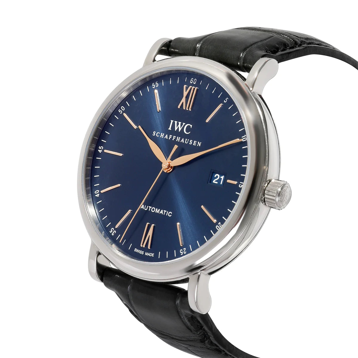  Shop Authentic IWC Portofino Automatic Blue Dial Black Leather Strap Watch for Men - IW356523 - Luxxuri
