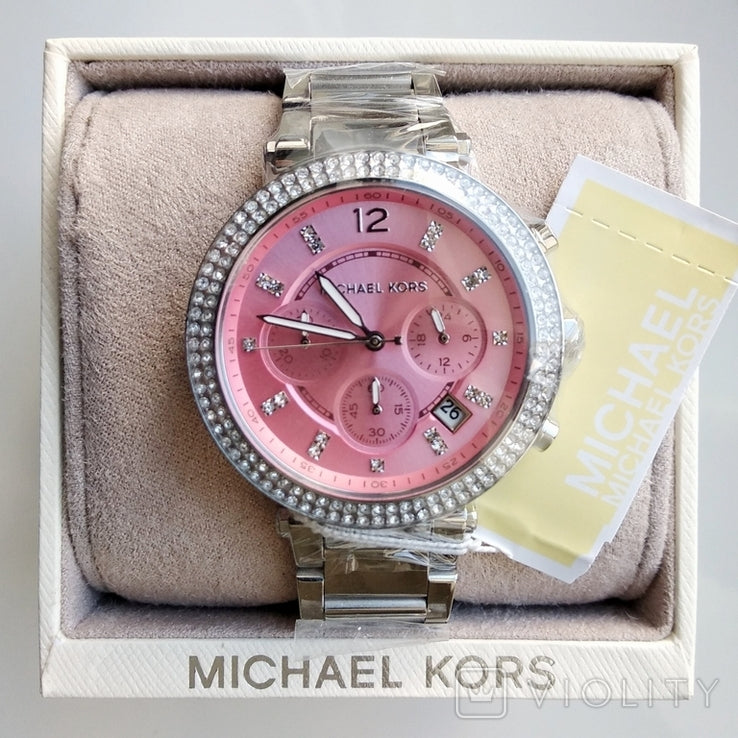  Shop Authentic Michael Kors Parker Chronograph Pink Dial Silver Steel Strap Watch For Women - MK6105 - Luxxuri