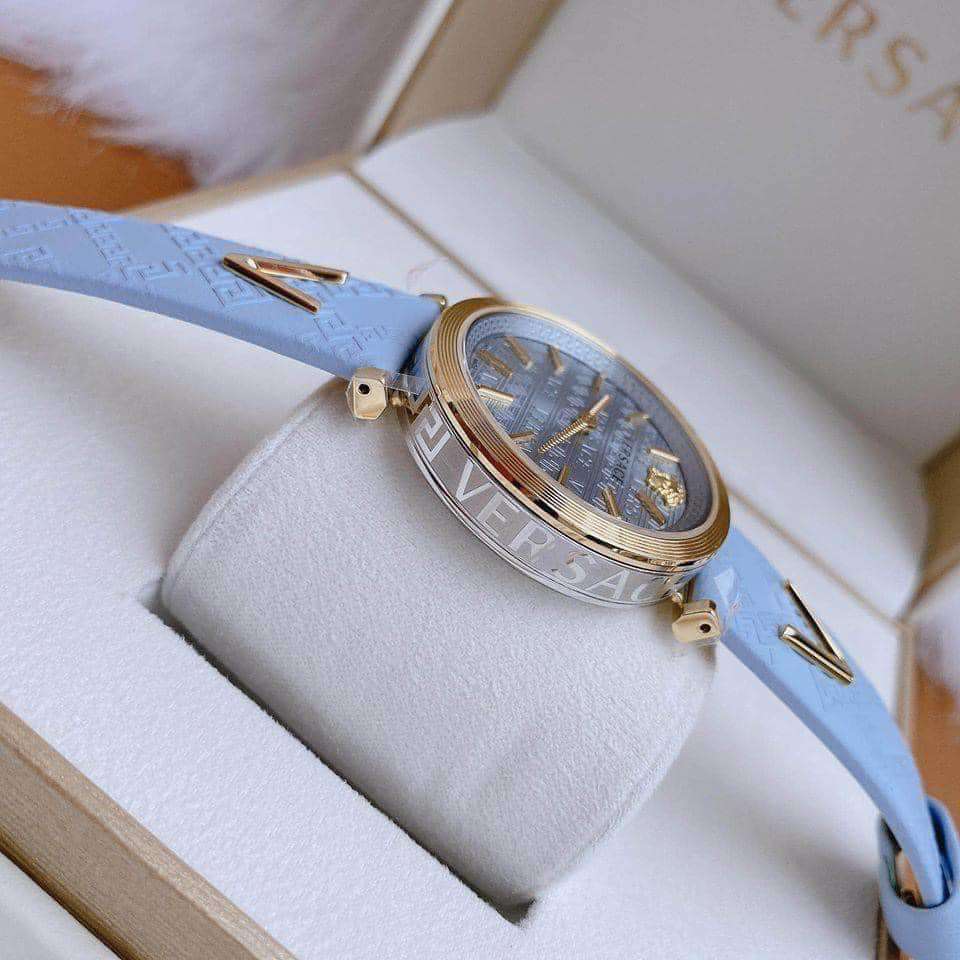  Shop Authentic Versace V-Twist Blue Dial Blue Leather Strap Watch for Women - VELS00319 - Luxxuri