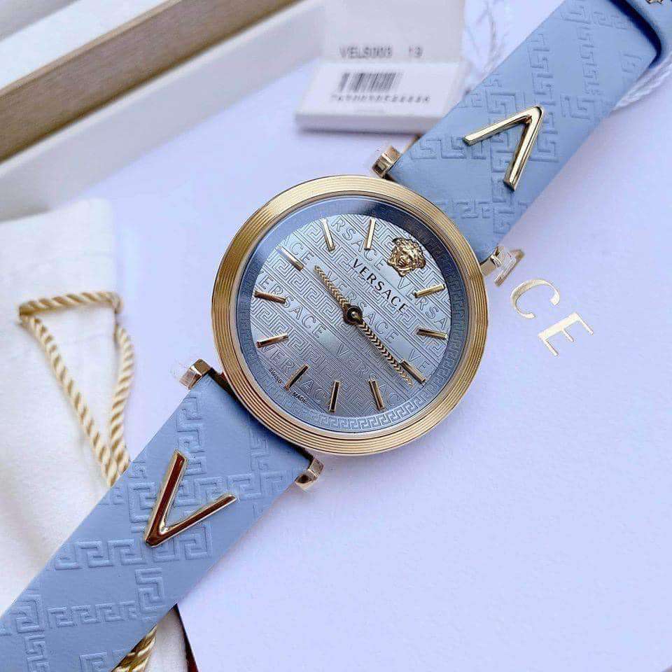  Shop Authentic Versace V-Twist Blue Dial Blue Leather Strap Watch for Women - VELS00319 - Luxxuri