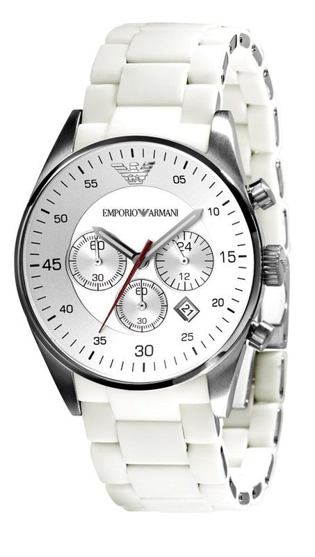 Emporio Armani Sport Chronograph White Dial White Silicone Strap Watch For Men - AR5859