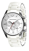 Shop Authentic Emporio Armani Sport Chronograph White Dial White Silicone Strap Watch For Men - AR5859 - Luxxuri