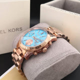  Shop Authentic Michael Kors Runway Chronograph Turquoise Dial Rose Gold Steel Strap Watch For Women - MK6164 - Luxxuri