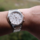  Shop Authentic Emporio Armani Zeta Chronograph Quartz White Dial Two Tone Steel Strap Watch For Men - AR1998 - Luxxuri