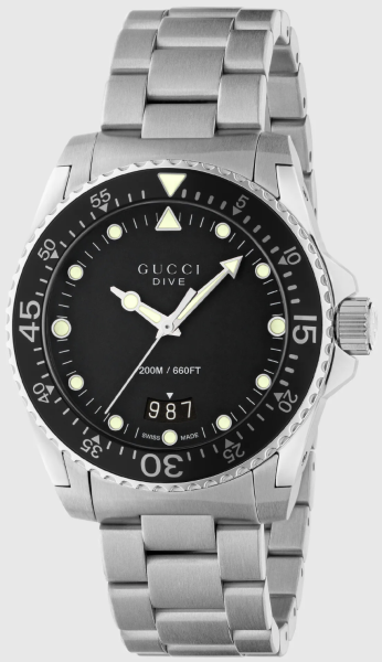  Shop Authentic Gucci Dive Quartz Black Dial Silver Steel Strap Watch For Men - YA136301B - Luxxuri