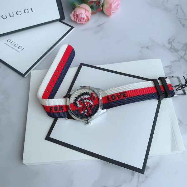  Shop Authentic Gucci G Timeless Quartz White Red Blue Dial Multicolored NATO Strap Watch For Men - YA1264059 - Luxxuri