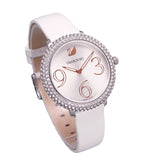  Shop Authentic Swarovski Crystal Frost Silver Dial White Leather Strap Watch for Women - 5484070 - Luxxuri