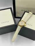  Shop Authentic Gucci G Timeless Quartz White Dial White Leather Strap Watch For Women - YA126580A - Luxxuri