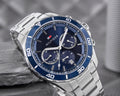 Tommy Hilfiger Jordan Chronograph Blue Dial Silver Steel Strap Watch For Men - 1792094