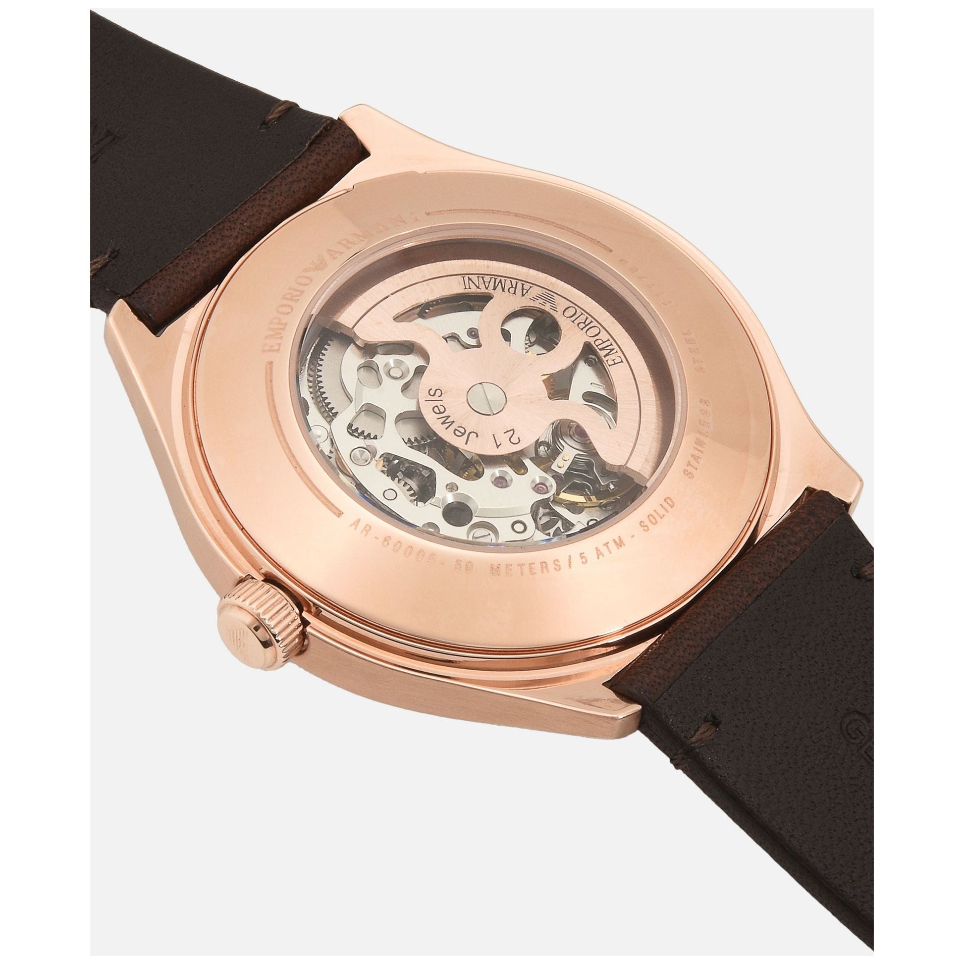  Shop Authentic Emporio Armani Meccanico White Skeleton Dial Brown Leather Strap Watch For Men - AR60005 - Luxxuri