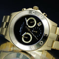  Shop Authentic Marc Jacobs Blade Chronograph Black Dial Gold Steel Strap Watch for Women - MBM3309 - Luxxuri