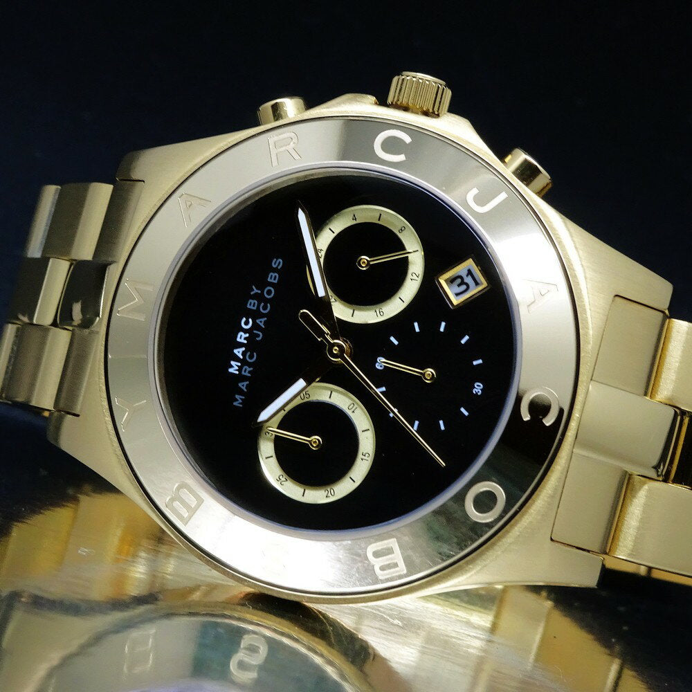  Shop Authentic Marc Jacobs Blade Chronograph Black Dial Gold Steel Strap Watch for Women - MBM3309 - Luxxuri