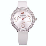  Shop Authentic Swarovski Crystal Frost Silver Dial White Leather Strap Watch for Women - 5484070 - Luxxuri