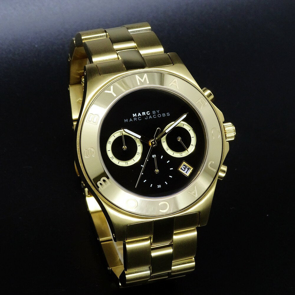  Shop Authentic Marc Jacobs Blade Chronograph Black Dial Gold Steel Strap Watch for Women - MBM3309 - Luxxuri