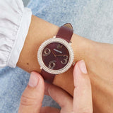  Shop Authentic Swarovski Crystal Frost Red Dial Red Leather Strap Watch for Women - 5484064 - Luxxuri