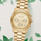  Shop Authentic Michael Kors Runway Chronograph Gold Dial Gold Steel Strap Watch For Women - MK7323 - Luxxuri