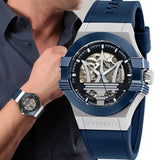  Shop Authentic Maserati Potenza Automatic Skeleton Dial Blue Rubber Strap Watch For Men - R8821108035 - Luxxuri