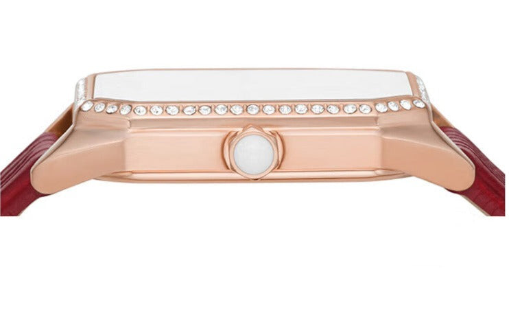  Shop Authentic Emporio Armani Gianni T Bar Two-Hand Mother of Pearl Dial Red Leather Strap Watch For Women - AR11467 - Luxxuri