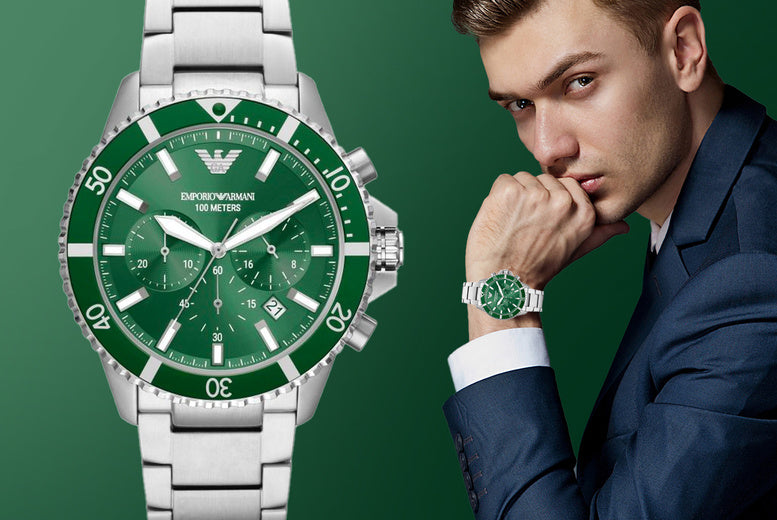  Shop Authentic Emporio Armani Diver Chronograph Green Dial Silver Steel Strap Watch For Men - AR11500 - Luxxuri