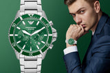 Shop Authentic Emporio Armani Diver Chronograph Green Dial Silver Steel Strap Watch For Men - AR11500 - Luxxuri