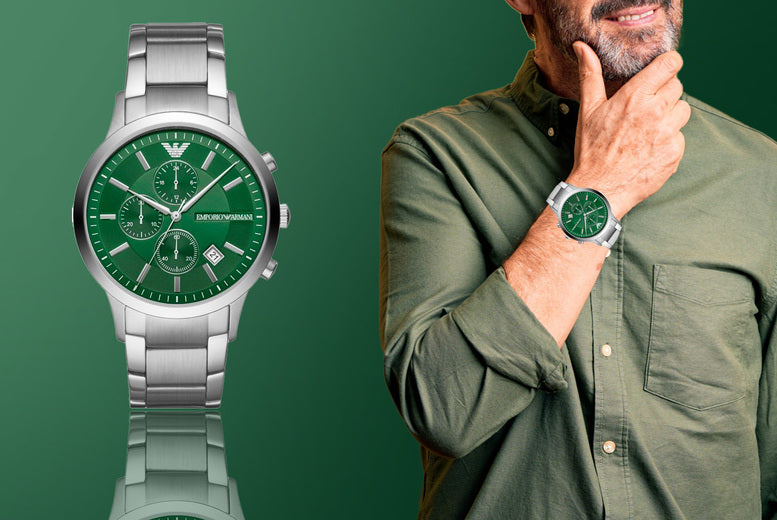  Shop Authentic Emporio Armani Renato Chronograph Green Dial Silver Steel Strap Watch For Men - AR11507 - Luxxuri
