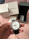  Shop Authentic Emporio Armani Classic Quartz Chronograph White Dial Black Leather Strap Watch For Men - AR1807 - Luxxuri