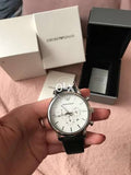  Shop Authentic Emporio Armani Classic Quartz Chronograph White Dial Black Leather Strap Watch For Men - AR1807 - Luxxuri