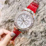  Shop Authentic Guess Limelight Quartz Diamonds White Dial Red Leather Strap Watch For Women - W0775L11 - Luxxuri