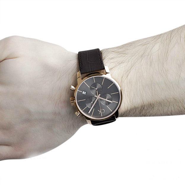  Shop Authentic Calvin Klein City Chronograph Grey Dial Brown Leather Strap Watch for Men - K2G276G3 - Luxxuri