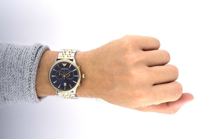  Shop Authentic Emporio Armani Classic Blue Dial Two Tone Steel Strap Watch For Men - AR1847 - Luxxuri