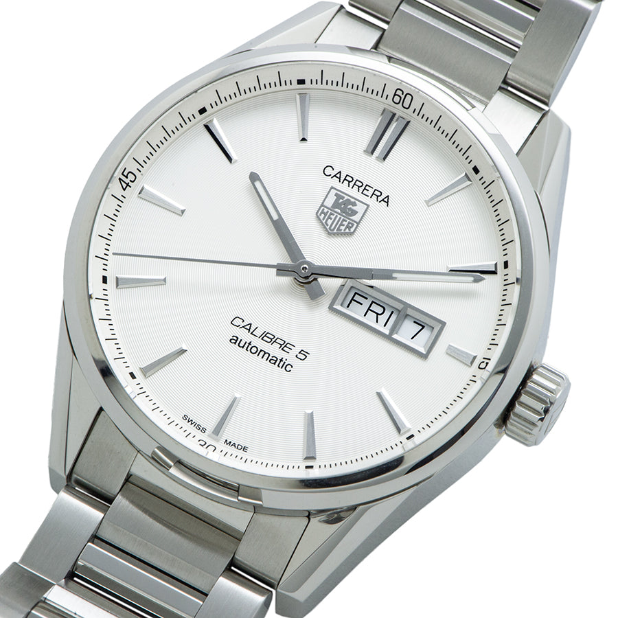  Shop Authentic Tag Heuer Carrera Calibre 5 Automatic White Dial Silver Steel Strap Watch for Men - WAR201B.BA0723 - Luxxuri