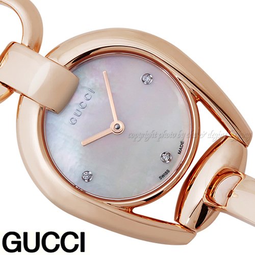  Shop Authentic Gucci Horsebit Collection Diamonds Mother of Pearl Dial Rose Gold Steel Strap Watch For Women - YA139508 - Luxxuri