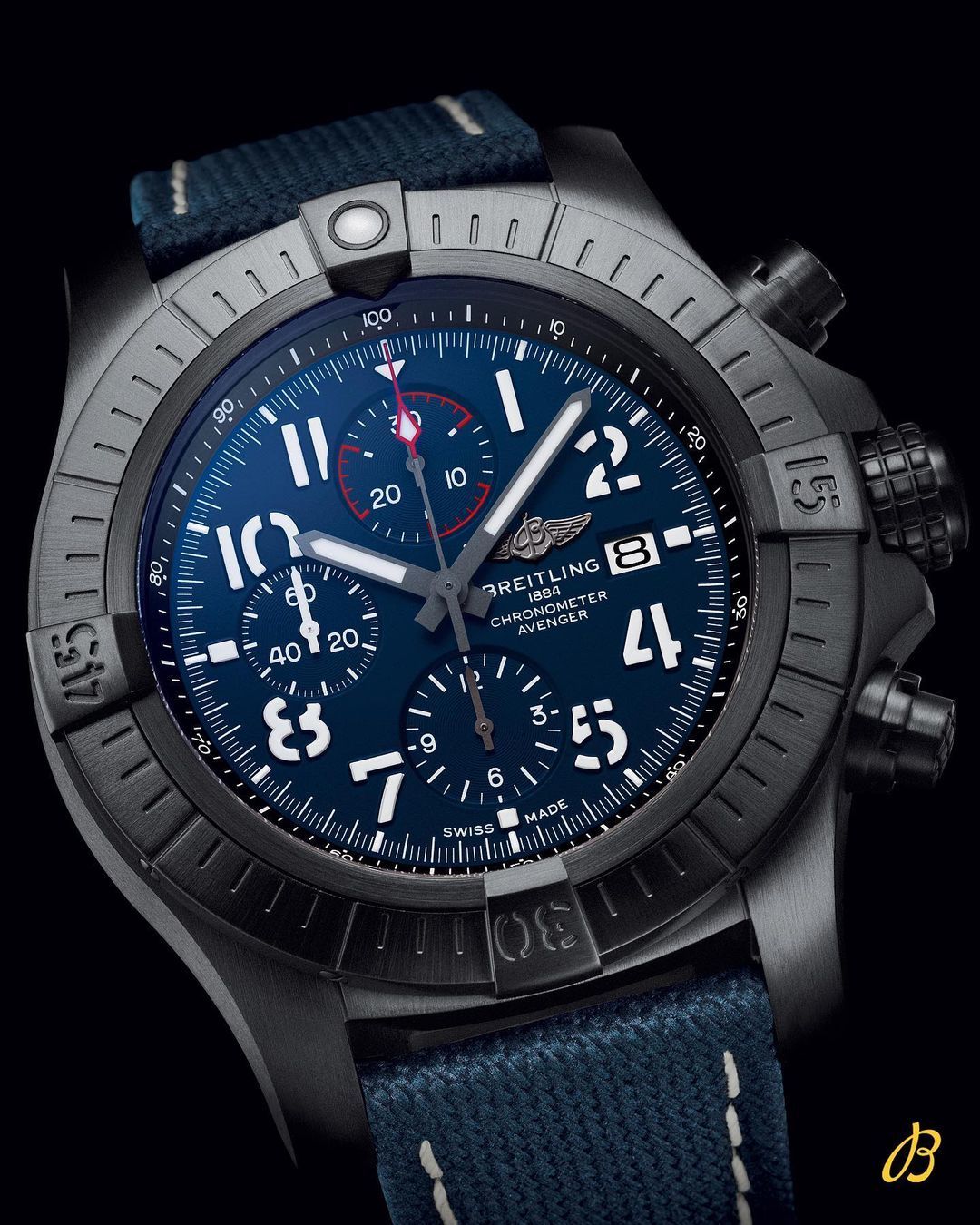  Shop Authentic Breitling Super Avenger Chronograph 48 Night Mission Blue Dial Blue Leather Strap Watch for Men - V13375101C1X2 - Luxxuri