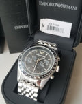  Shop Authentic Emporio Armani Tazio Chronograph Black Dial Silver Steel Strap Watch For Men - AR5988 - Luxxuri