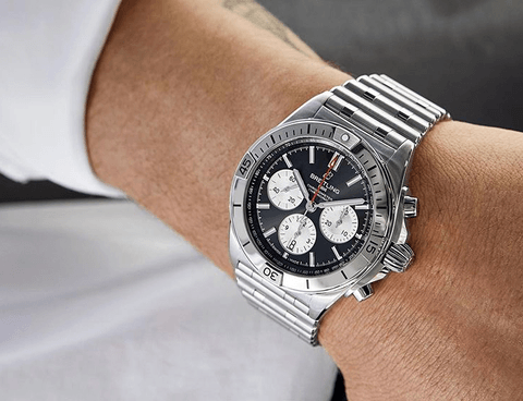  Shop Authentic Breitling Chronomat B01 42mm Black Dial Silver Steel Strap Watch for Men - AB0134101B1A1 - Luxxuri