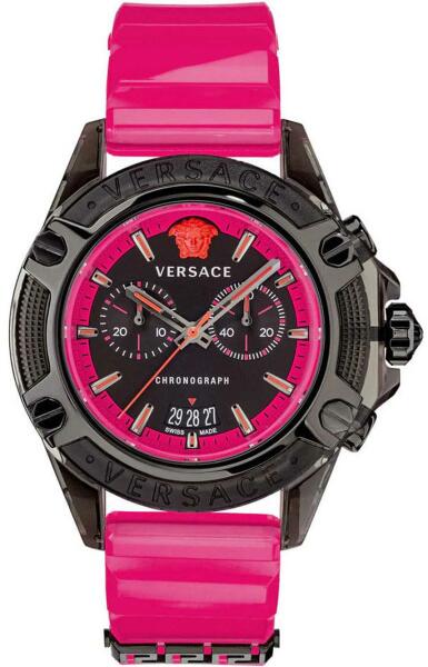  Shop Authentic Versace Icon Active Chronograph Quartz Black Dial Pink Rubber Strap Watch For Men - VEZ700221 - Luxxuri