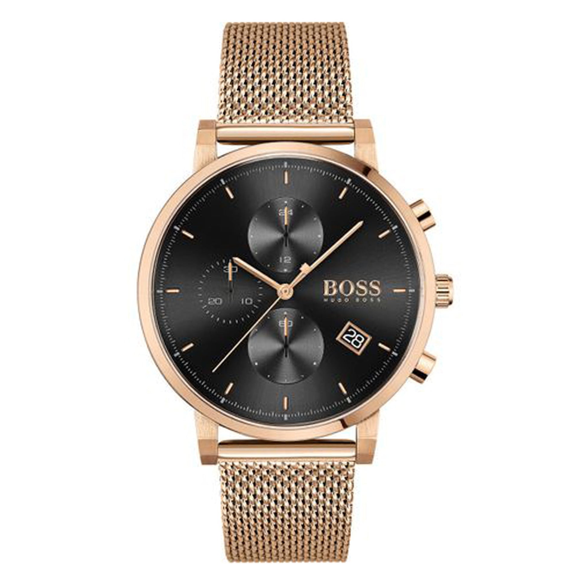  Shop Authentic Hugo Boss Integrity Black Dial Gold Mesh Bracelet Watch for Men - 1513808 - Luxxuri
