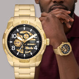  Shop Authentic Fossil Bronson Automatic Skeleton Black Dial Gold Steel Strap Watch for Men - ME3257 - Luxxuri