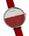  Shop Authentic Calvin Klein Rise Yellow Red Dial Red Leather Strap Watch for Women - K7A231UP - Luxxuri