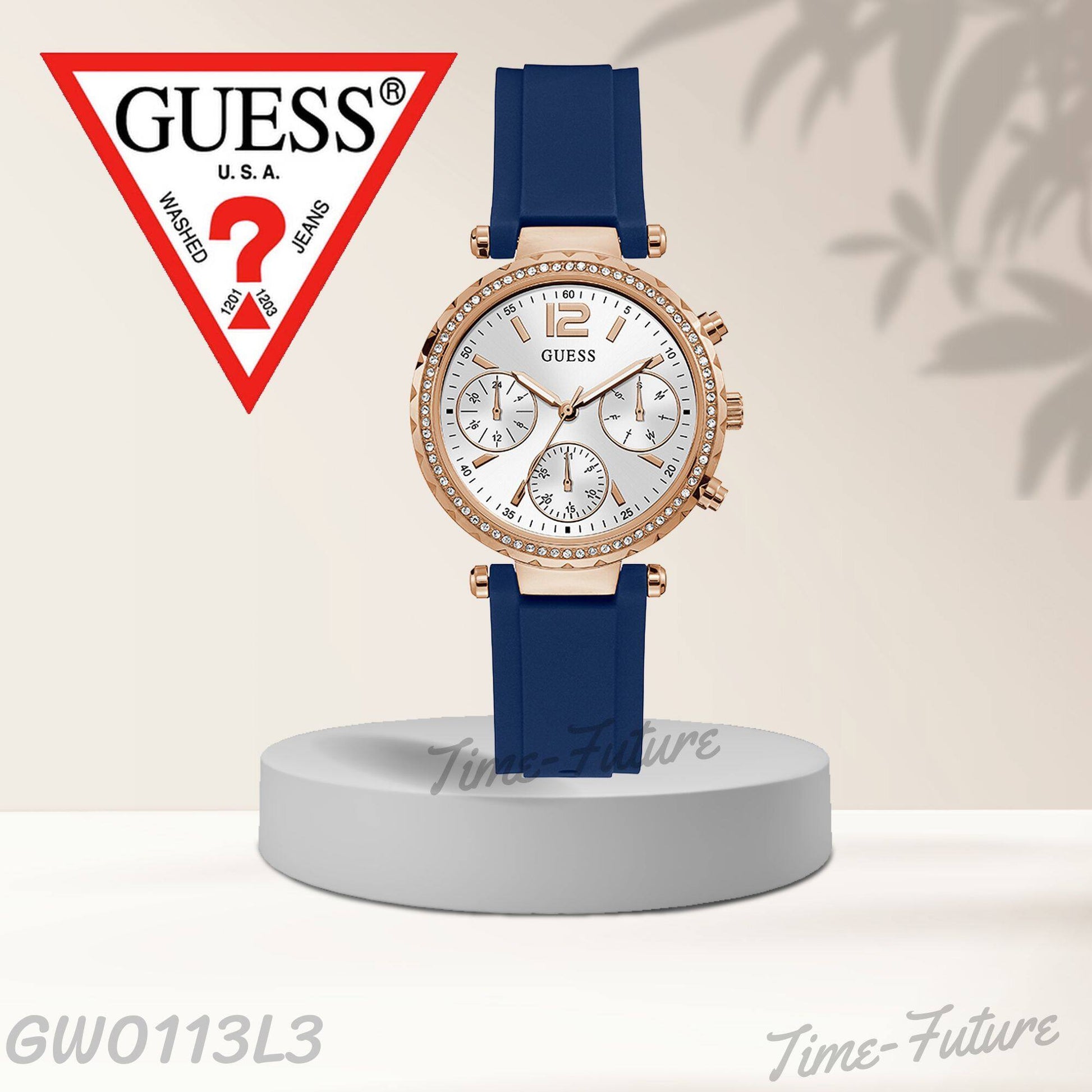  Shop Authentic Guess Solstice Diamonds Silver Dial Blue Rubber Strap Watch for Women - GW0113L3 - Luxxuri