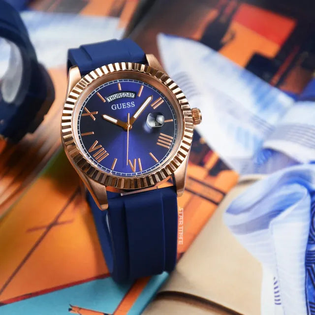  Shop Authentic Guess Connoisseur Blue Dial Blue Silicone Strap Watch For Men - GW0335G2 - Luxxuri