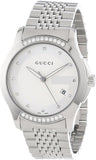  Shop Authentic Gucci G Timeless Diamonds Silver Dial Silver Steel Strap Watch For Men - YA126407 - Luxxuri