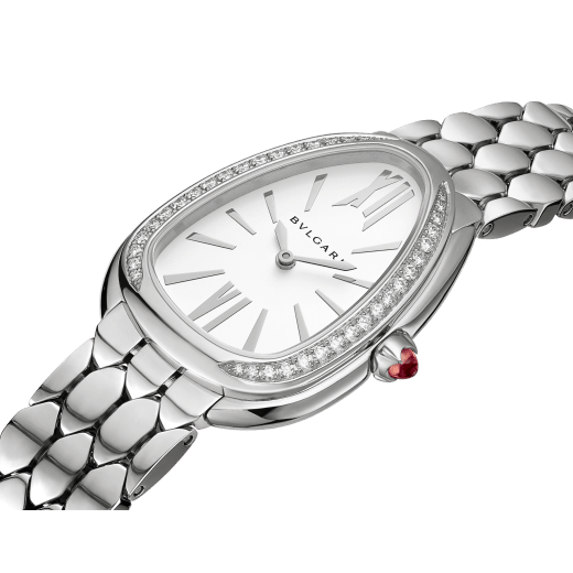  Shop Authentic Bvlgari Serpenti Seduttori Diamonds Silver Dial Silver Steel Strap Watch for Women - SERPENTI103361 - Luxxuri