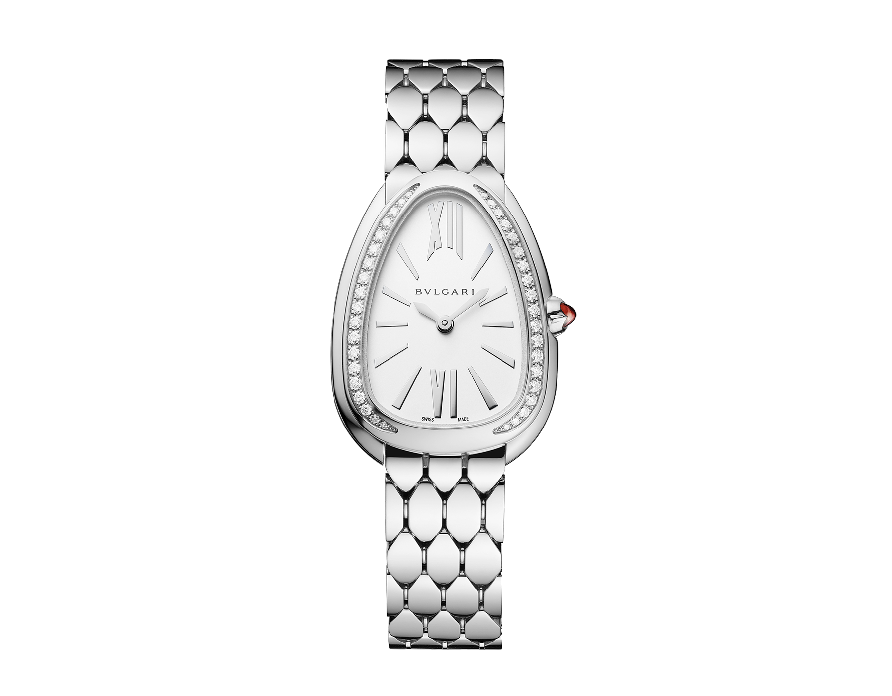 Shop Authentic Bvlgari Serpenti Seduttori Diamonds Silver Dial Silver Steel Strap Watch for Women - SERPENTI103361 - Luxxuri