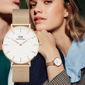  Shop Authentic Daniel Wellington Petite Melrose White Dial Rose Gold Mesh Strap Watch For Women - DW00100305 - Luxxuri
