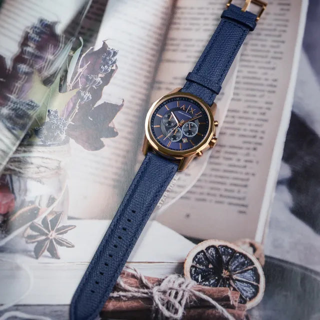  Shop Authentic Armani Exchange Banks Chronograph Blue Dial Blue Leather Strap Watch For Men - AX1723 - Luxxuri