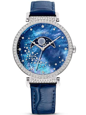  Shop Authentic Swarovski Passage Moon Phase Blue Dial Blue Leather Strap Watch for Women - 5613320 - Luxxuri