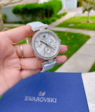  Shop Authentic Swarovski Era Journey Silver Dial White Leather Strap Watch for Women - 5295346 - Luxxuri